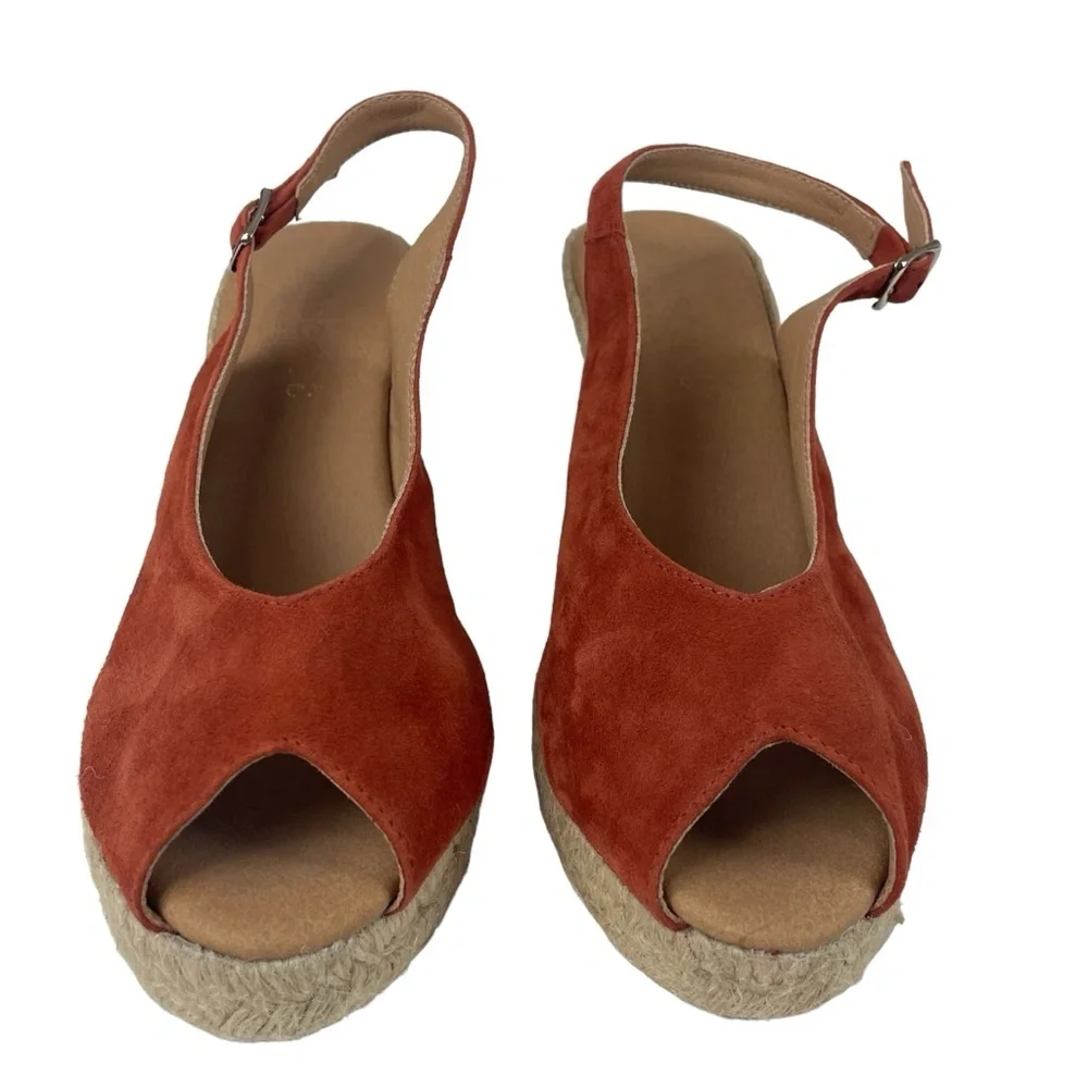 Paseart Spain Espadrilles‎ coral terracotta Suede Slingback Wedge Heel Size 38